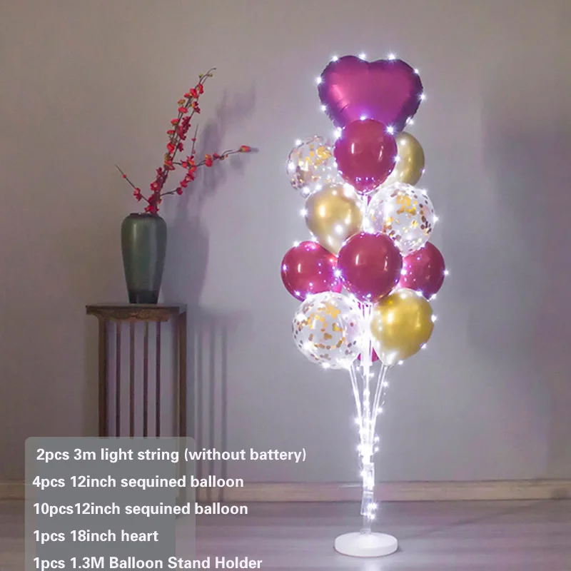 thumbnail image 1 of Kit de soporte para globos de mesa de 1,3 m con cadena de luces, centro de mesa con globos para decoraciones de cumpleaños, baby shower, fiestas de Navidad, 1 of 5