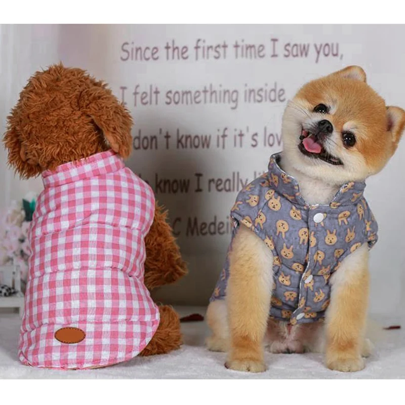 

Pet Dog Winter Warm Vest Coat Small Dogs Cute Printed Clothes Double-Sided Wear Jacket For Small Medium Large Dog