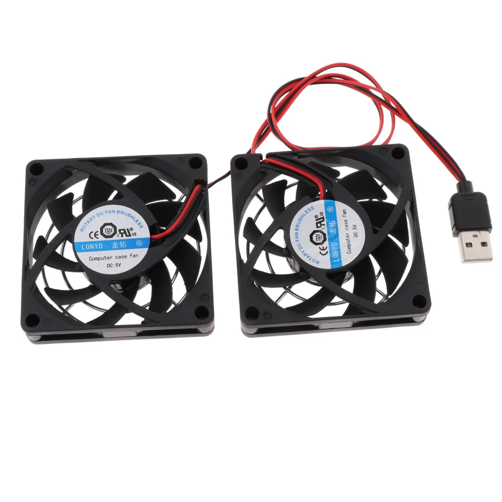 Computer Case Fan USB Radiator Cooling Heatsink with 2 Fans 7cm for Router Desktop PC Video Game Console Universal