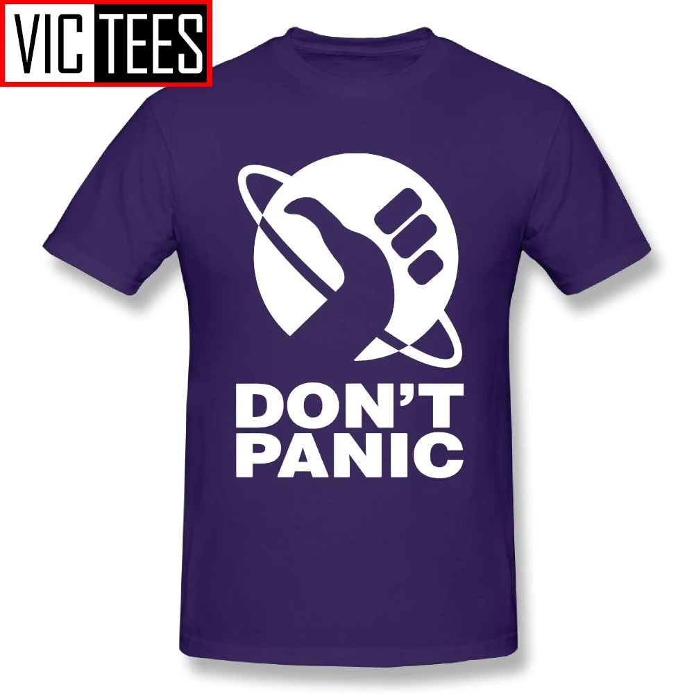 Мужская футболка с логотипом The Hitchhikers Guide To The Galaxy, Мужская футболка с принтом Don't Panic, мужская хлопковая Базовая футболка с принтом, круглый вырез - Цвет: Фиолетовый