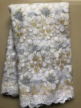 

African stones Lace Fabric Embroidered Nigerian Laces Fabric 2020 High Quality white French Tulle Lace Fabric For Women FLL4864