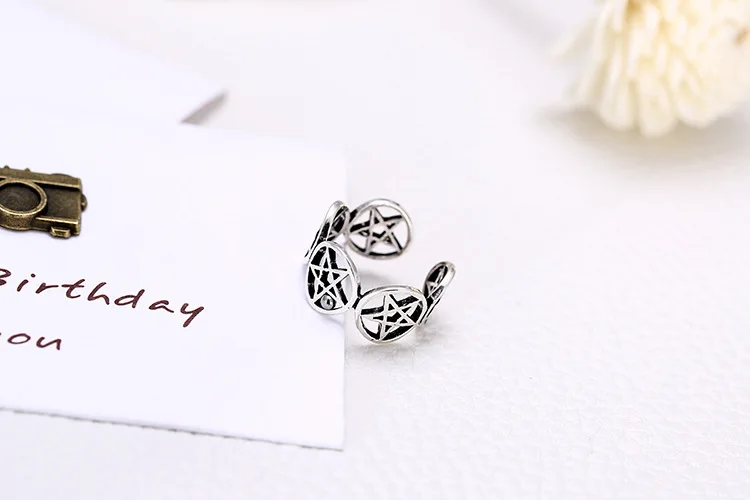 Bohemian Vintage 925 Sterling Silver Circle Star Rings For Women Gifts Girls Open Retro Antique Rings Wedding Jewelry