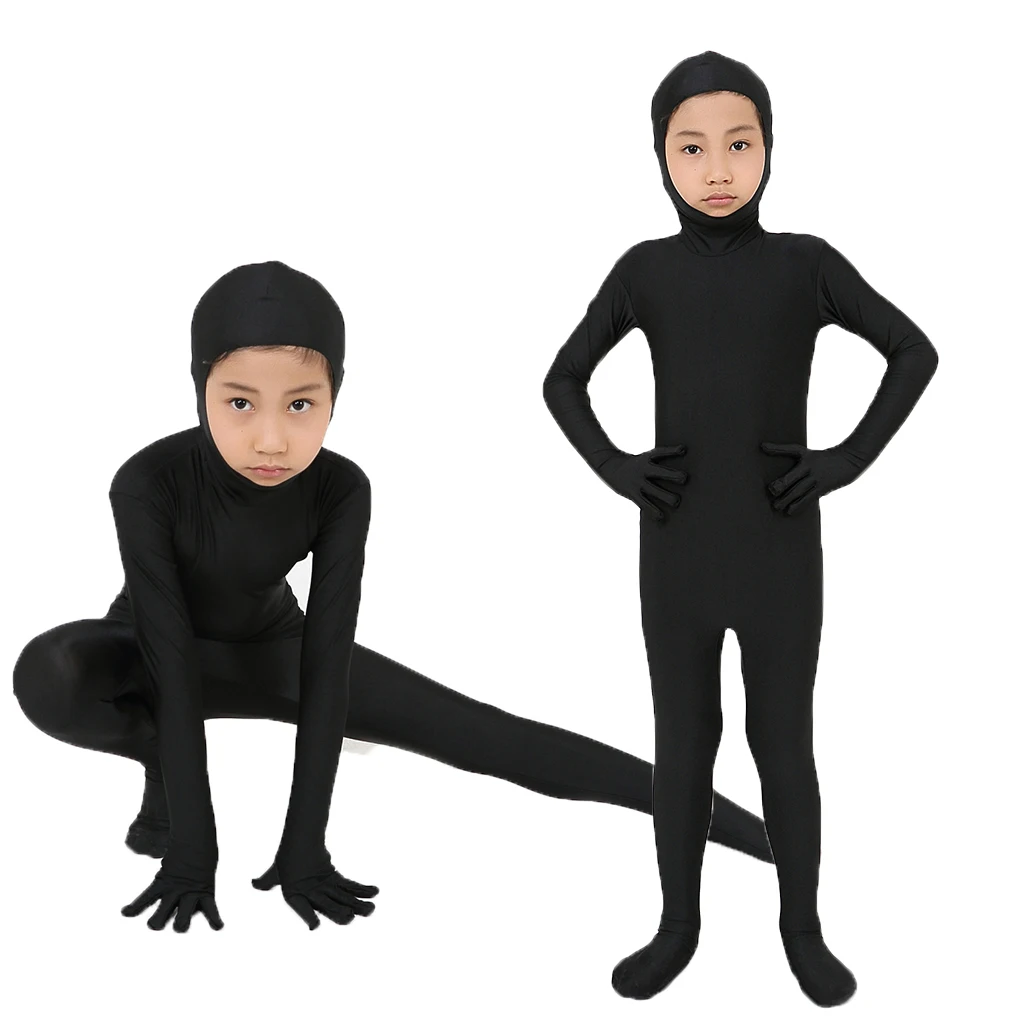 Kids Cosplay Jumpsuit Invisible Costume Spandex Skin Tight Unitard Halloween Party Dancing Bodysuit S-L