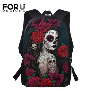 

FORUDESIGNS Fashion Skull Rose Design Teenagers Girls Students Backpacks Travel Portable School Bags 17 Inch Laptop Satchel