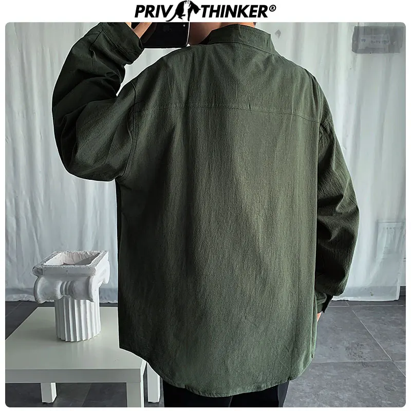 Мужская рубашка Privathinker хлопковая Облегающая с карманами стоячим воротником
