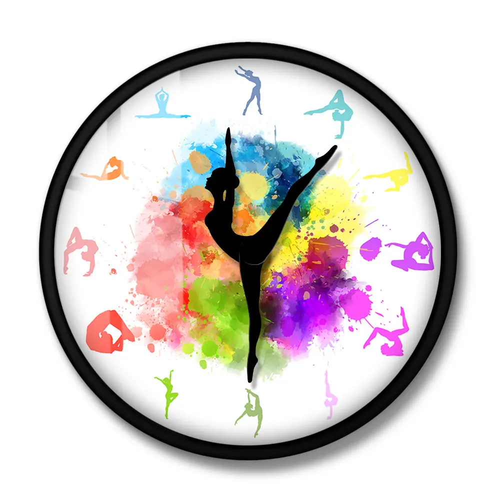 Gymnastics Girls Colorful Printed Wall Clock Sports Home Decor Gymnast Moving Clock Hands Decorative Wall Watch For Girls Room Just6F