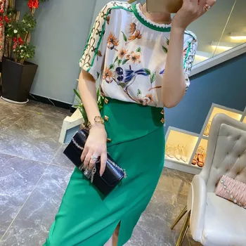 

Lady Summer Set 2 Piece Clothing Set 2020 New Fashion Designer Women Floral Print Loose Shirt and Skirt Matching Set Work Outfit