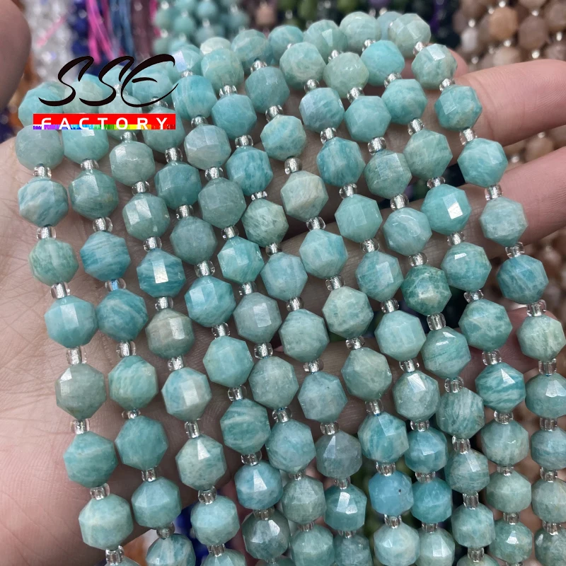 

Faceted Natural Genuine Amazonite Loose Spacer Beads for Jewelry Making DIY Bracelets Women Necklace Accessories 8mm 15 Inches