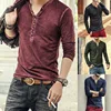 Camiseta informal de otoño para hombres, prenda de vestir, de manga larga, con cuello en V y botones finos, ropa color sólido, de talla grande 3XL, 2022 ► Foto 1/6