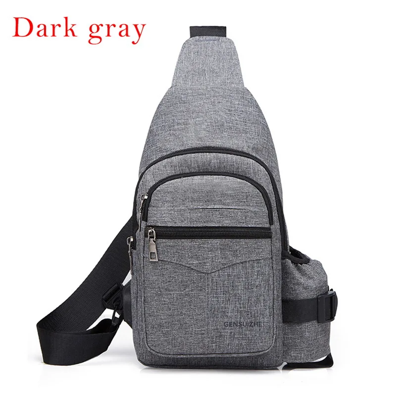 Dark Gray Модные мужские нагрудные сумки для мужчин, зарядка через usb, мягкие Поясные Сумки из искусственной кожи, деловые мужские сумки на плечо, диагональная посылка, сзади - Цвет: Dark Gray