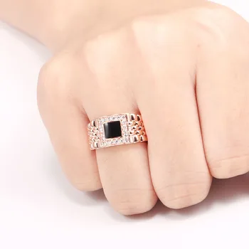 

Fashion Exquisite Rose Gold Black Square Zircon Ring Jewelry for Women Charm Ladies Cocktail Party Finger Ring Best Gift