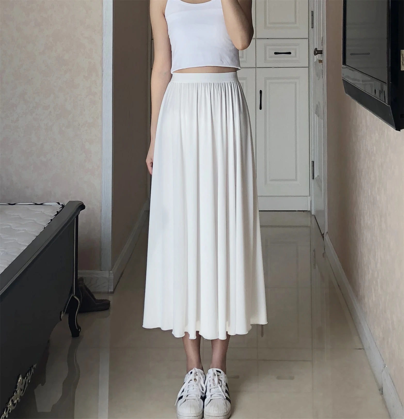 Hanfu long petticoat underskirt women plus size inner base skirt milk silk safety skirt summer half slip dress A line 3m big hem