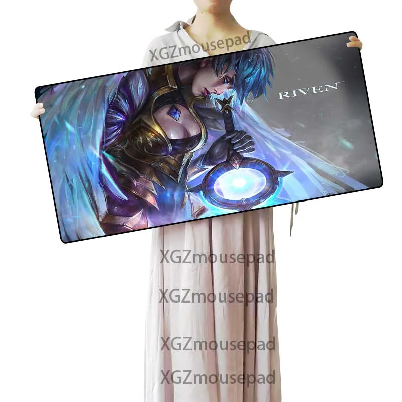  XGZ Customized Large Gaming Mouse Pad Black Lock Edge Cartoon Big Breast Girl Riven Computer Table 