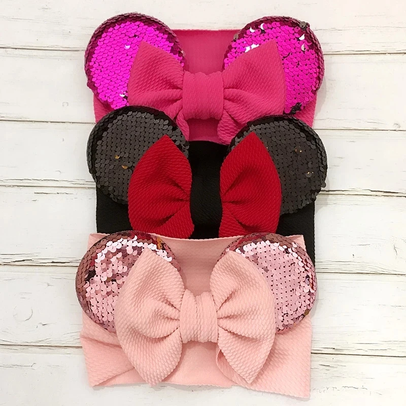 Cute Baby Girl Headband Bows Sequins Kids Turban Toddler Hair Band Headbands For Girls Elastic Haarband Baby Hair Accessories hair accessories hair headband accessories baby headband set