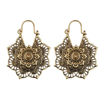 

Stylish Vintage 2019 latest design Antique Gypsy Indian Tribal Ethnic Hoop Dangle Ancient Flower Earrings Boho Hanging Brincos