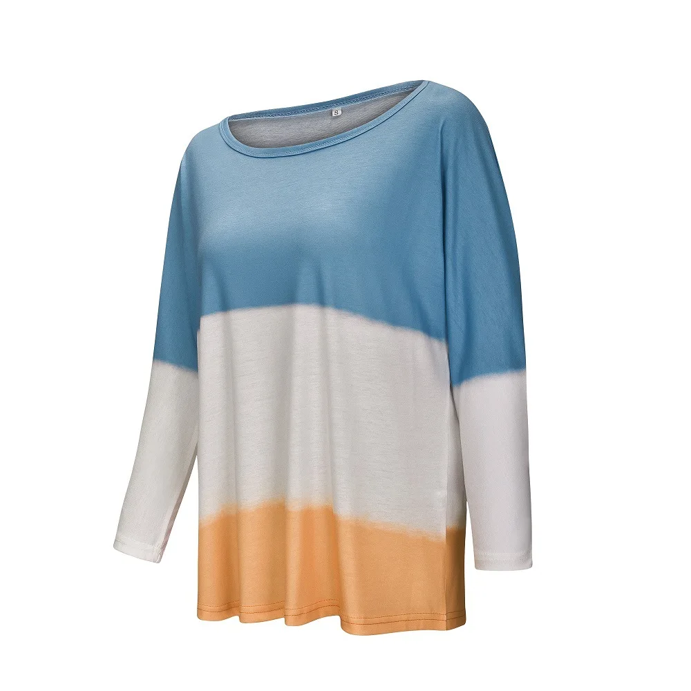 Женская градиентная футболка, Повседневная Свободная одежда с длинным рукавом, ropa mujer, футболка, топы