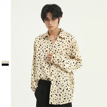 

New Male Japan Korea Streetwear Hip Hop Retro Fashion Loose Dress Shirts Men New Long Sleeve Casual Print Shirt