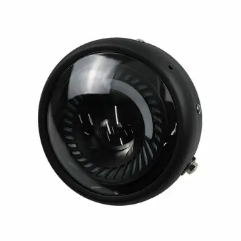 

Spiral Blue+White Light Motorcycle Side Mount Circle Headlight Cafe Racer Bobber