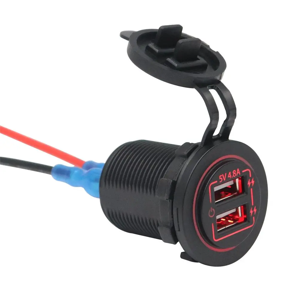 AS234L Engraving Dual Charging Port Input USB Car Charger Socket 4.8A 5V Red Light Touch Button Switch | Автомобили и мотоциклы