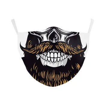 

Elifemis Skeleton with Beard Printing Mouth Mask Washable Fabric Half Face Masks Reusable Earloop Adjustable Dust Protective