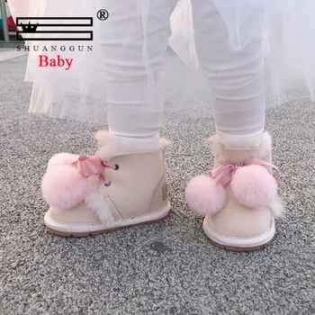 

Baby Snow Boots New Children Boots For Girls Kids Snow Boots 100% Genuine Sheepskin Leather Natural Fur Warm Winter Shoes