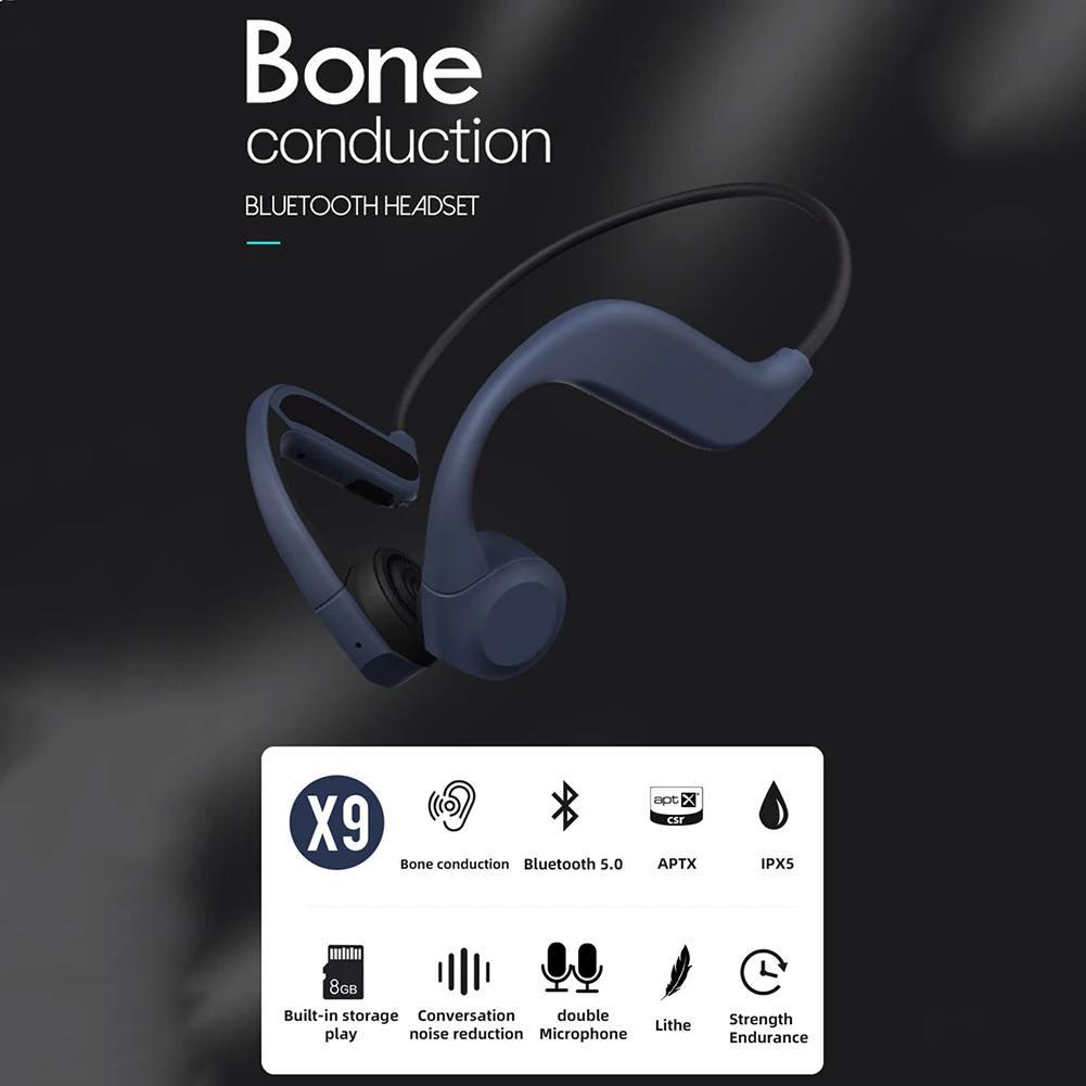 X9 костная проводимость Bluetooth гарнитура IPx5 Водонепроницаемый Встроенный 8 Гб памяти двойной микрофон шумоподавление спортивные езда кости наушники