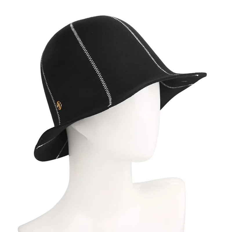 Sedancasesa Wool Felt Fedora Hats for Women Autumn Winter Fashion Style Warm Soft Foldable Striped Ladies Bucket Hats FW292008