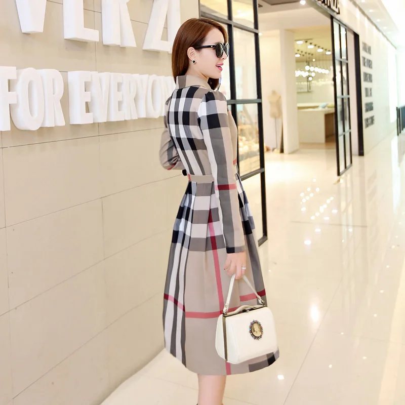 

2019 Spring And Autumn New Style WOMEN'S Dress Plaid Dress Long Sleeve A- type Mid-length Autumn Korean-style Slimming Skirt Aut