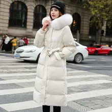 

FAKUNTN 2021Winter New Waist Slim-fit Jacket Korean Style Temperament White Duck Down Real Fox Fur Collar Mid-length Down Jacket