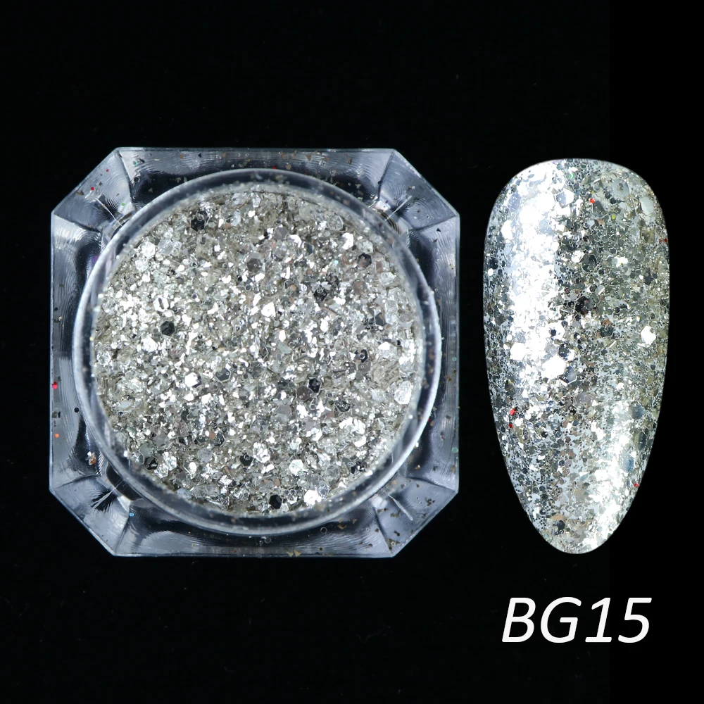 BG15 1 коробка голографическая платиновая блестящая пудра для ногтей, лазерная блестящая Алмазная LEBG01-26 для маникюра - Цвет: BG15