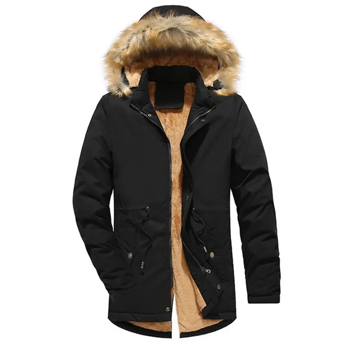 NaranjaSabor Новая мужская зимняя парка мужская флисовая куртка с меховым воротником мужская хлопковая толстая верхняя одежда с капюшоном мужская брендовая одежда N579 - Цвет: Black