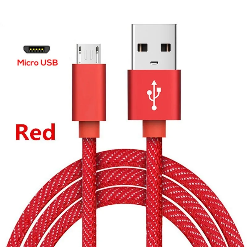 Джинсовый Micro USB кабель 3A Быстрая зарядка Microusb зарядное устройство шнур для samsung huawei Xiaomi Redmi Note Pro планшет Android, телефон кабель - Цвет: Red