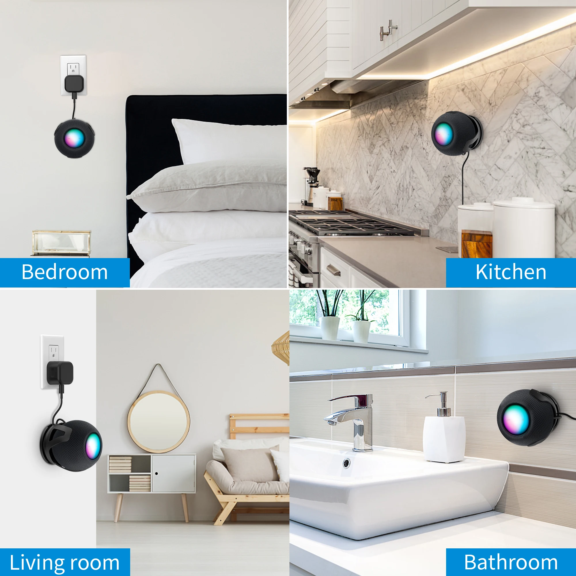 SPORTLINK 자체 접착 드릴링 벽 장착 브래킷 HomePod 미니 홀더(코드 관리 공간 절약형 검정색 흰색 파란색)