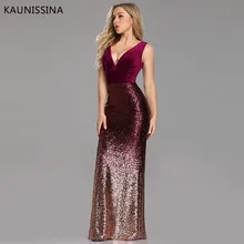 KAUNISSINA, сексуальное вечернее платье, v-образный вырез, без рукавов, бархат, блестки, пэчворк, Русалка, Бургундия, длинное вечернее платье, элегантные платья для вечеринки