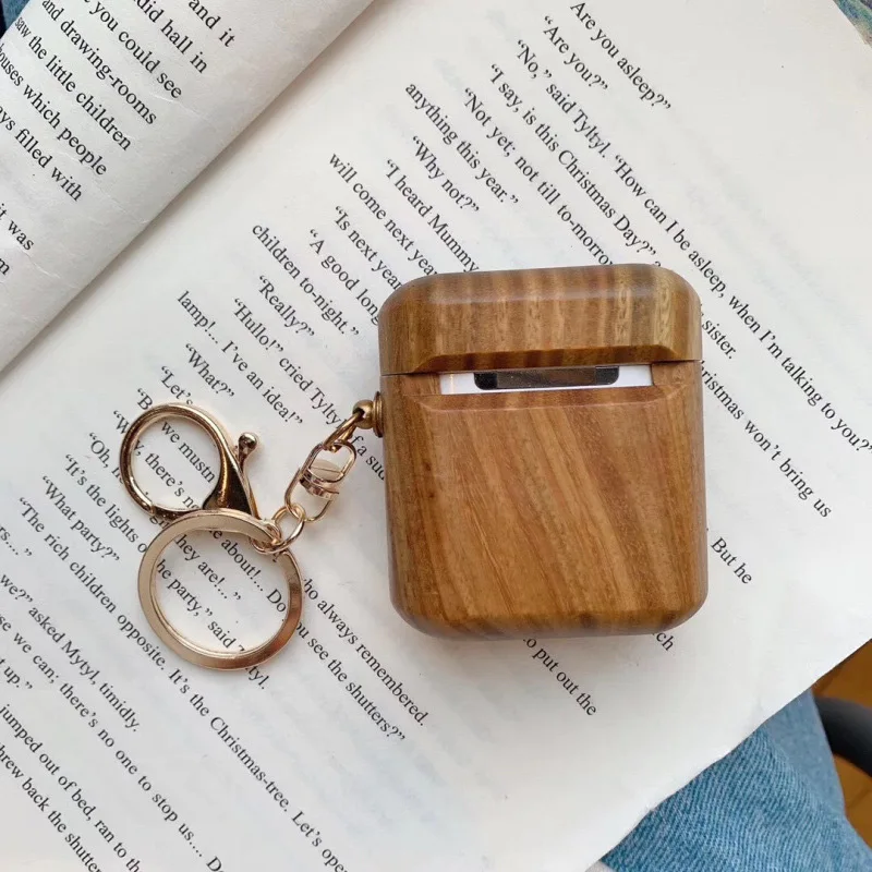 Деревянный чехол для Airpods 1 2 TWS чехол Bluetooth чехол противоударный ручной работы деревянный чехол для Air Pods Funda с брелком - Цвет: Sandalwood