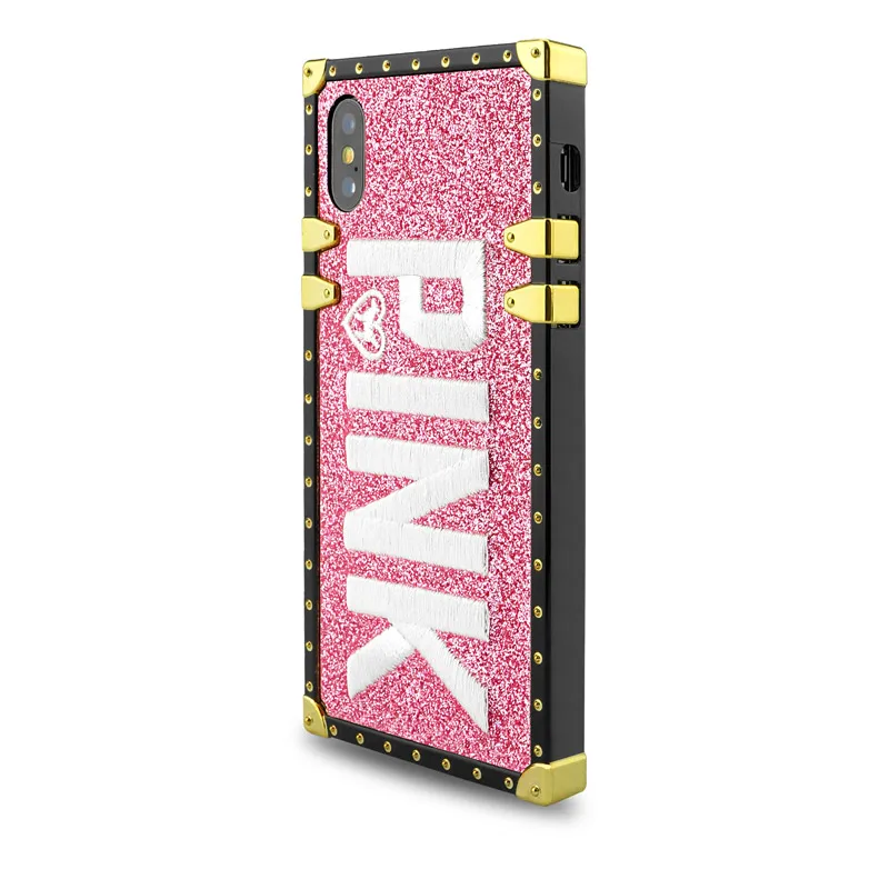 Роскошный чехол с вышитыми 3D розовыми буквами для iPhone 11 Pro Max 7 8 Plus X XR XS MAX Блестящий квадратный чехол для телефона s для samsung Note 10