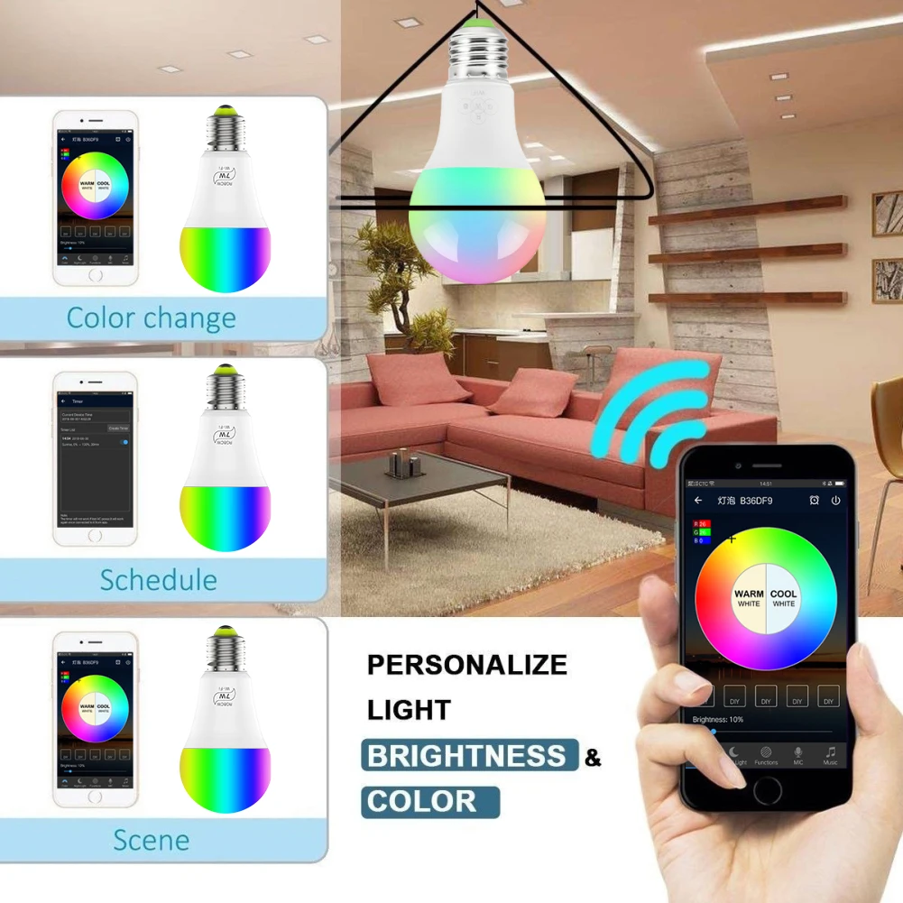 Прямая поставка 4,5 Вт/7 Вт умная wi-fi-лампочка RGB Волшебная осветительная лампа Пробуждение лампы совместимы с Alexa и Google Assistant