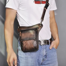 Мужская винтажная черная маленькая сумка-мессенджер с ремнем Crazy Horse из натуральной кожи, поясная сумка, мужская сумка 211-4