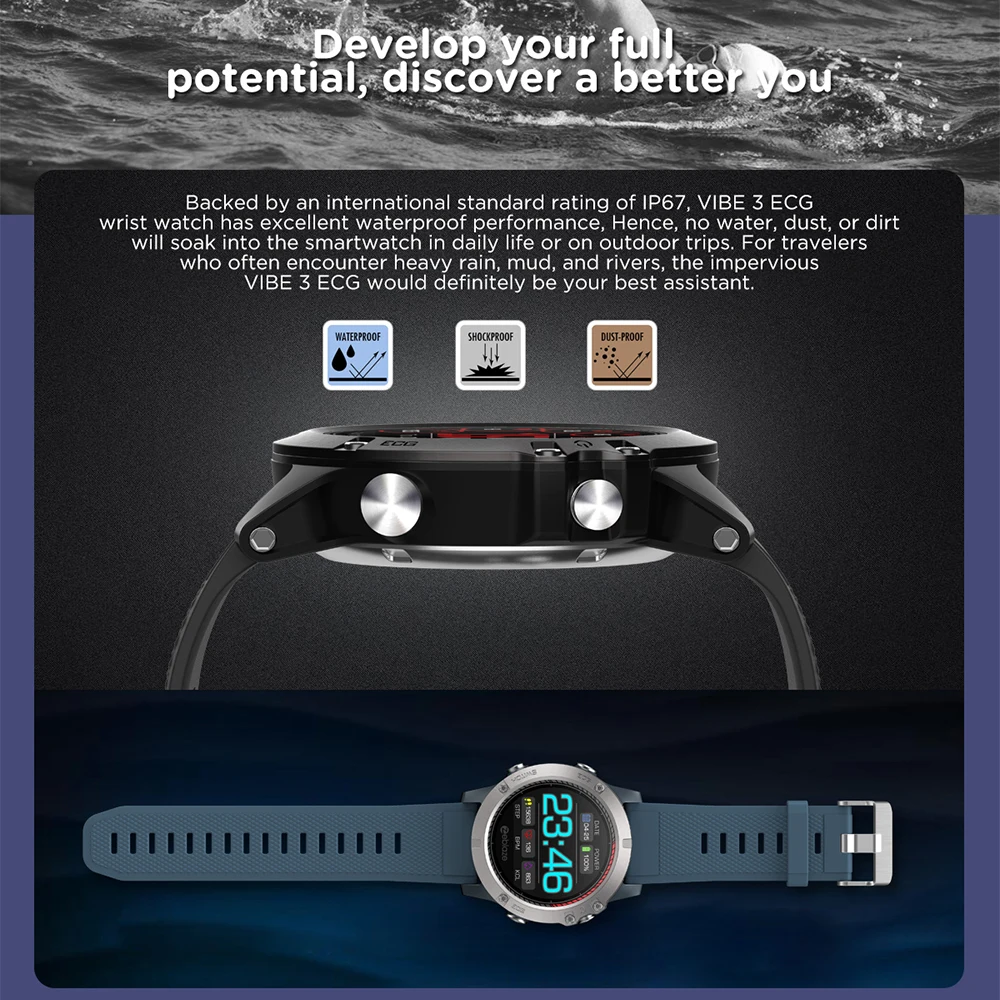 Zeblaze VIBE 3 ЭКГ Смарт часы мужские спортивные Шагомер монитор сна Поддержка 11 языков IP67 Smartwatch цветной дисплей Android IOS