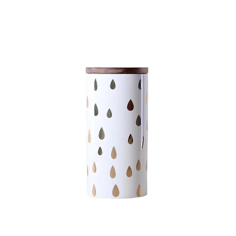 Nordic Pattern Ceramic Storage Bottle Jars For Spices Wood Lid Cans Kitchen Coffee Tea Candy Cane Container Articulos De Cocina