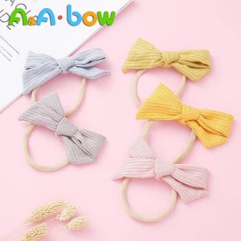 

1pcs New Style Nylon Bow Headbands Cute Solid Color Hair Clips Stripe Elastic Nylon Headwear Soft Bows Baby Hair Accessories