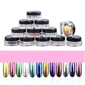 

12 Colors Nail Glitter Powder Shinning Nail Mirror Powder Makeup Art DIY Chrome Pigment With Sponge Stick
