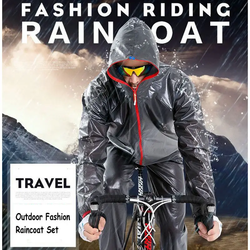 Открытый Сплит дождевик; непромокаемые штаны костюм для женщин и мужчин водонепроницаемый ПВХ альпинизма езда с капюшоном Велосипед отражательная защитная одежда