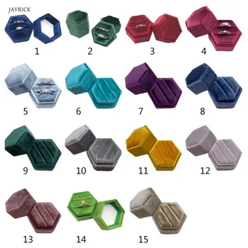 

Hexagon Velvet Ring Box Double Ring Display Holder with Detachable Lid Ring Box Holder for Wedding Ceremony