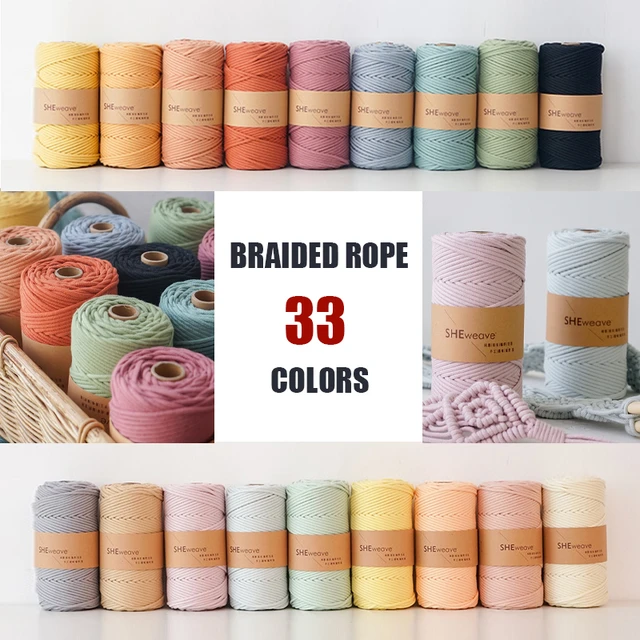Likeecords Braided Macrame Cotton Cord 3mm x 100m,Macrame Rope, Colorful  Cotton Craft Cord for Bag,Wall Hanging, Plant Hangers