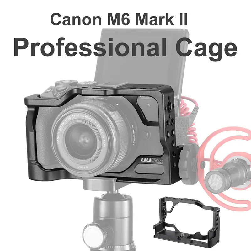 

UURig Aluminum Canon M6 Mark II Camera Vlog Cage For Microphone LED Light Metal Case With 1/4 3/8 Thread Hole Cold Shoe Mount