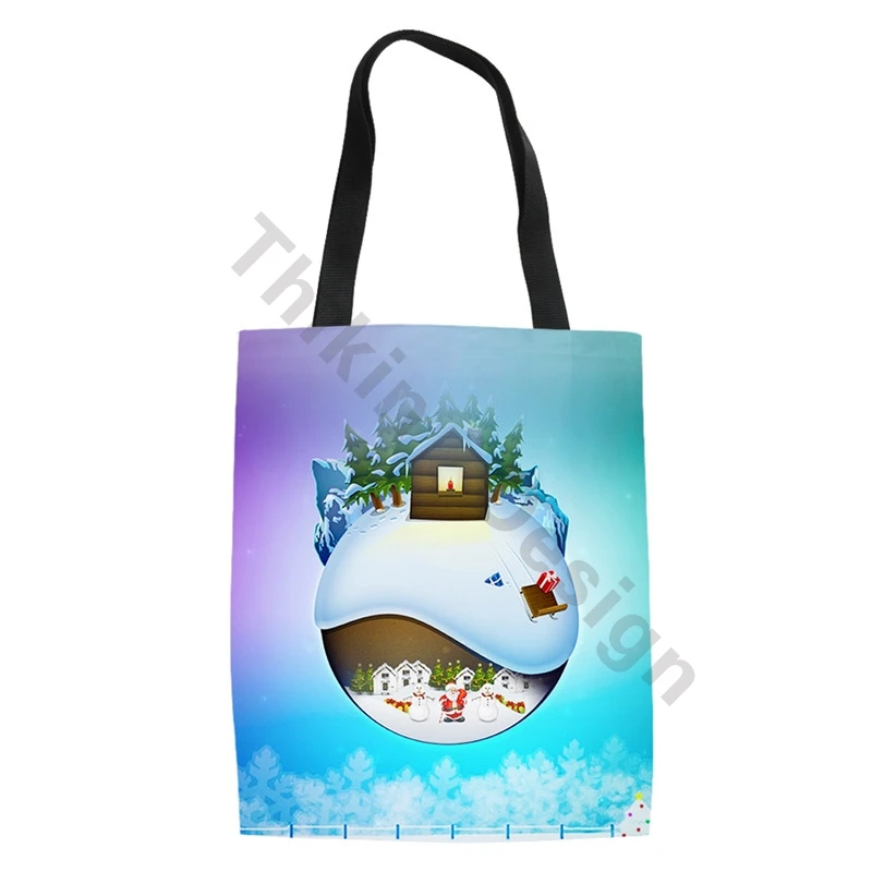 

Christmas Canvas Bags Folding Reusable Bags For Women Shopping 2020 New Kawaii Totebag For Custom Bolsos Grandes Para Mujer