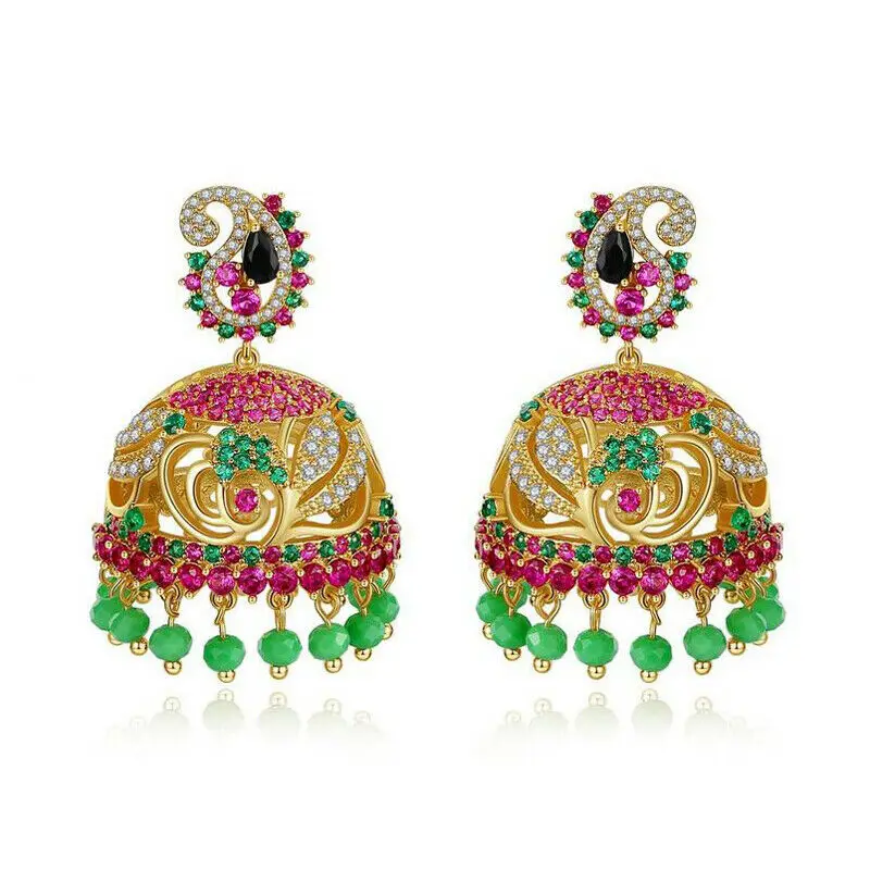 Модная индийская Jhumka AAA Cunbic Циркон маленькие колокольчики висячие серьги Этническая Цыганская бусина Jhumki женские свадебные украшения для вечеринки