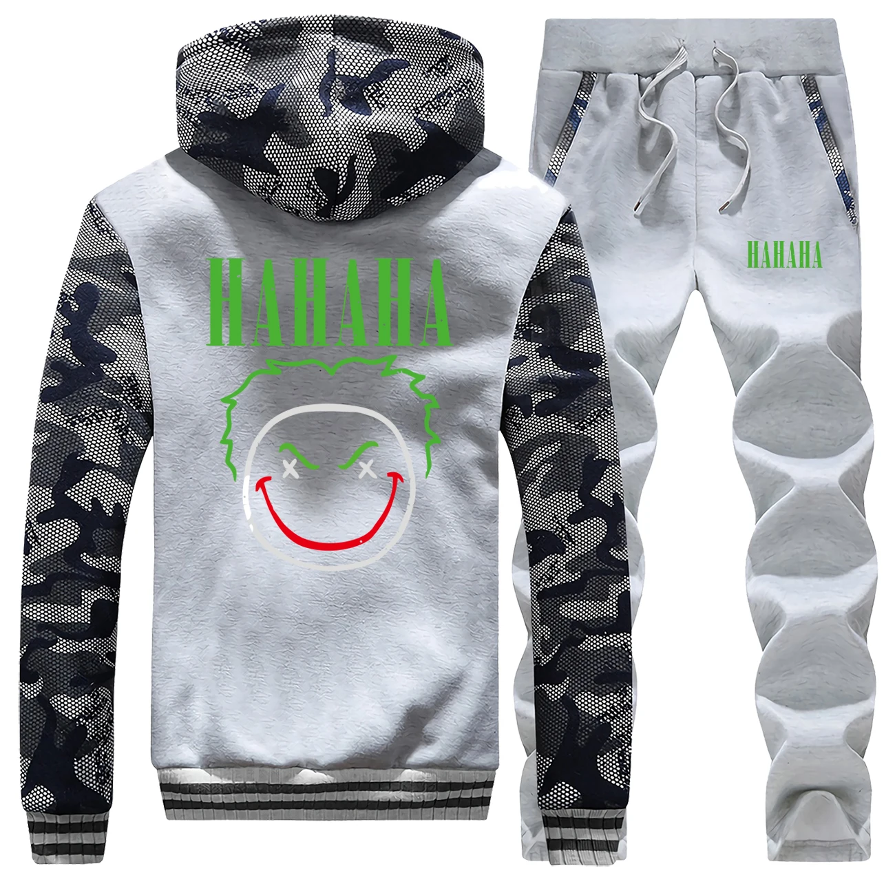 

Joker Male Set Joaquin Camo Jacketd Cartoon Joker Pants Sweatshirt Fashion HAHAHA Print Sweatsuit 2019 Winter Fleece 2 Piece Set
