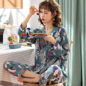 

2020 Women Pajamas Set Spring Autumn New Thin Cartoon Printed Long Sleeve Cute Sleepwear Casual Homewear Female Pyjamas